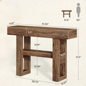 English Elm Entryway Console Table Two Tier Open Shelf Farmhouse Sofa Vintage Brown Finish T3971P460506