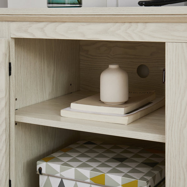 English Elm Natural Rattan TV Stand Console with Fireplace Insert, 65" Wide Entertainment Center, Adjustable Shelves, Cable Management, Boho Midcentury Blend White W1758S00021