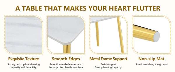 English Elm Table and Chair Set Marble Glass Top Gold Legs Four Seat Dining for Small Spaces Transparent,White+Gold W1151S04638