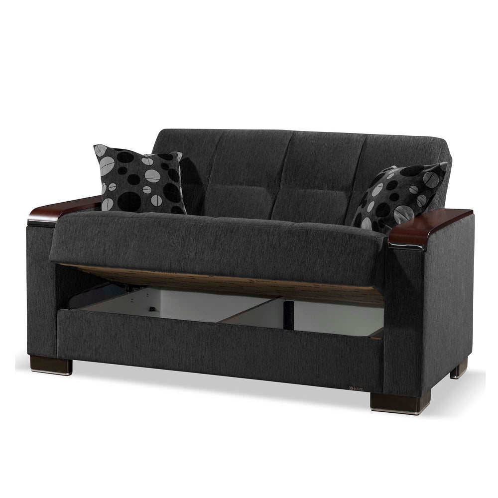 English Elm PrimeNest ZenAero X Convertible Wood-Trim Loveseat with Storage, Grey Chenille — Space-Saving Sleeper Comfort B030P281781