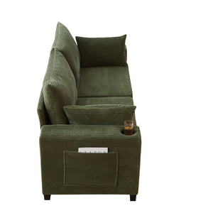 English Elm 78"corduroy Plush Three Seat Sofa with Usb Ports Cup Holders Deep Cushions Apartment Green W3705P455917