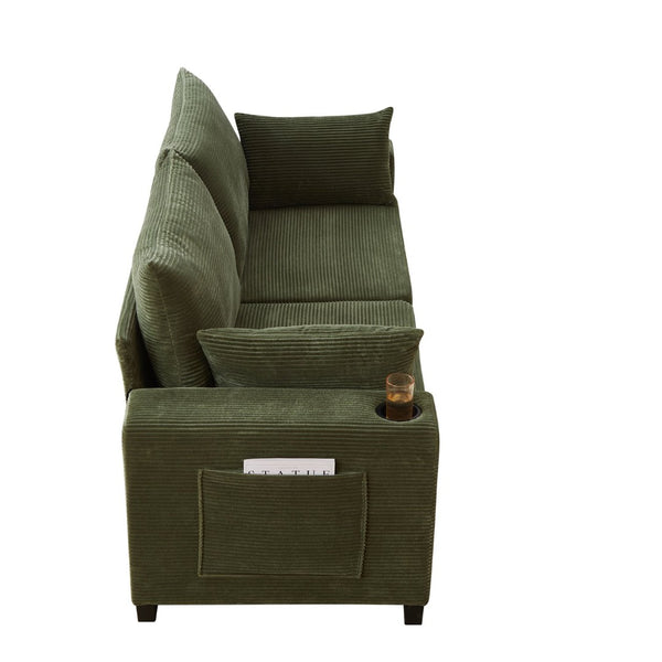 English Elm 78"corduroy Plush Three Seat Sofa with Usb Ports Cup Holders Deep Cushions Apartment Green W3705P455917