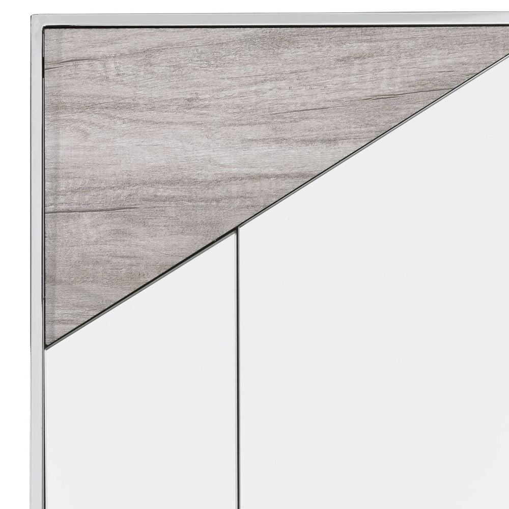 English Elm Chafik Geometric Wall Mirror Set Sculptural Chrome Frame with Oak Inlay Accent B2726P457133