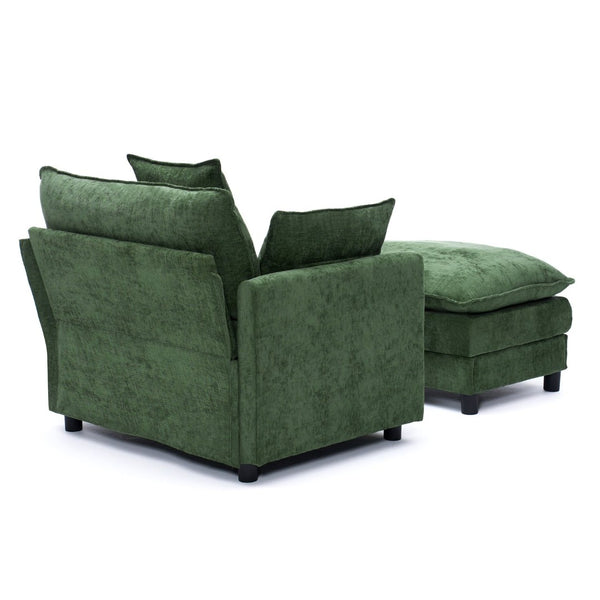 English Elm 39.4" Chenille Club Chair with Ottoman Solid Wood Frame Contemporary Living Room Seat Green W3244P427726