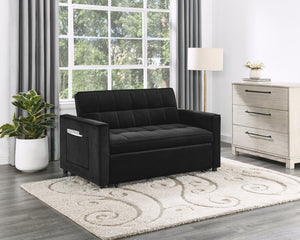 English Elm Maia Velvet Tufted Convertible Loveseat Sleeper with Arm Pockets for Compact Spaces B2749P413195