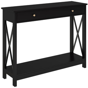 English Elm Console Farmhouse Console Table with Drawer and Open Shelves for Entryway Living Room Storage Black T3771P356230