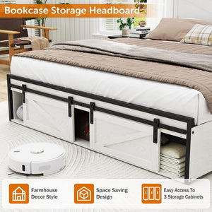 English Elm Farmhouse Queen Size Bed Frame With Integrated Storage, Usb Charging, Rgb Led Lights & Charming White Finish W1550P343690