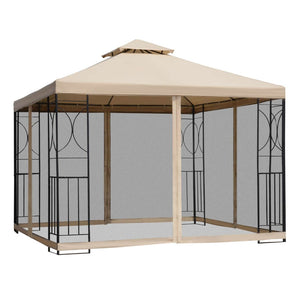 English Elm Outsunny 10' X 10' Durable Patio Gazebo With Corner Shelves, Netting & Vented Roof For Outdoor Relaxing W2225P174253-GIGA