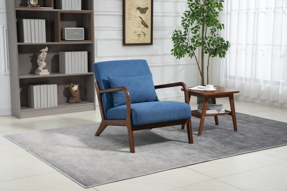 English Elm Mid Century Modern Upholstered Accent Chair Natural Wood Frame with Lumbar Cushion Support W2530P407181