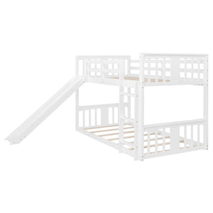 English Elm Twin Over Kids Bunk Bed with Slide Ladder Pine Frame White Finish LT000108AAK-1