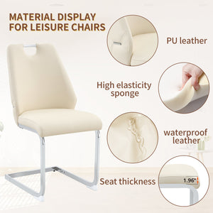 English Elm Dining Chairs Set Of 2, Modern Off-White Faux Leather With Gold Mesh Accent And Chrome Handles W3493P359721