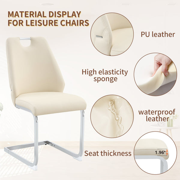 English Elm Dining Chairs Set Of 4 - Modern Off-White Faux Leather With Gold Mesh Texture & Chrome Accents W3493P356229