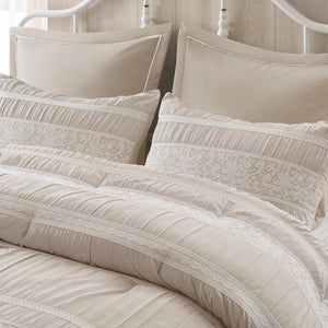 English Elm 7-piece King Jacquard Comforter Set Lace Detail Chambray Cottage Bedroom Ensemble Neutral B035P482889