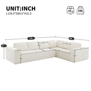 English Elm 129.5" Minimalist Modular Sectional Sofa – Wrinkle-Resistant Chenille, No-Assembly L-Shape Comfort and Flexibility Beige N723S9685A