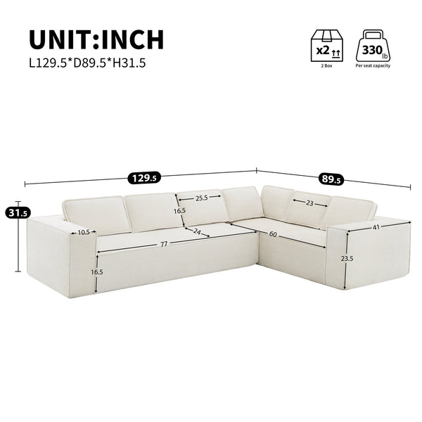 English Elm 129.5" Minimalist Modular Sectional Sofa – Wrinkle-Resistant Chenille, No-Assembly L-Shape Comfort and Flexibility Beige N723S9685A