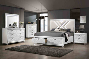English Elm Contemporary Art Deco Nightstand with Hidden Jewelry Drawer Usb Port Acrylic Legs White B2741P436971