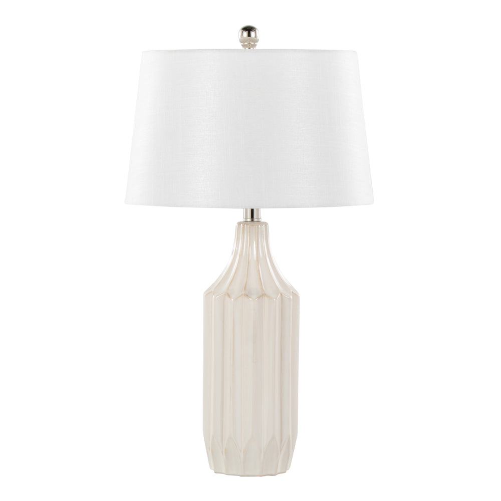 English Elm Stella Glossy Ceramic Table Lamp 23" with White Fabric Shade, Sleek Contemporary Lighting Accent Cream B202P224201