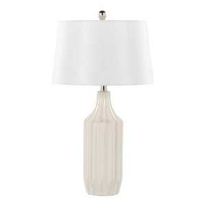 English Elm Stella Glossy Ceramic Table Lamp 23" with White Fabric Shade, Sleek Contemporary Lighting Accent Cream B202P224201