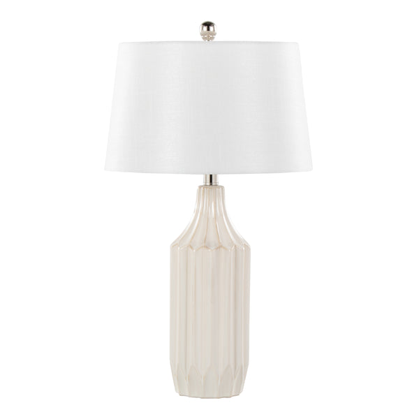 English Elm Stella Glossy Ceramic Table Lamp 23" with White Fabric Shade, Sleek Contemporary Lighting Accent Cream B202P224201