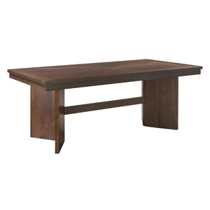 English Elm Walnut Veneer Six Piece Dining Set with Extension Leaf Trestle Table and Upholstered Chairs B011S01381