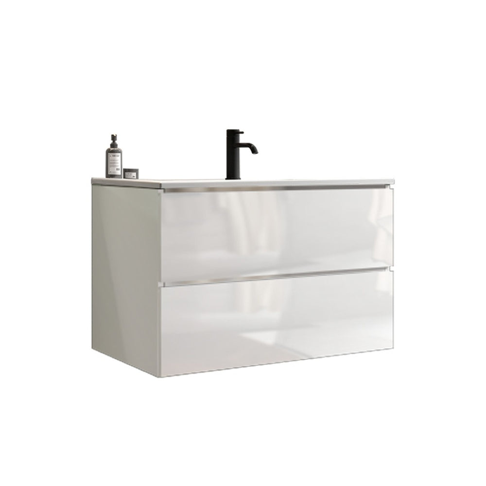 English Elm Tia 30" Glossy White Floating Bathroom Vanity With Ceramic Sink & Double Drawers For Modern Spaces W1865S00104-GIGA