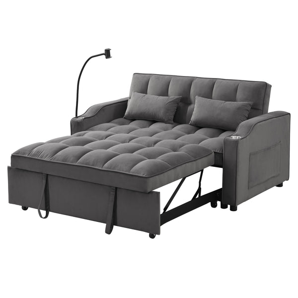 English Elm Modern Velvet Loveseat Futon Sofa with Pullout Bed, 3-in-1 Convertible Sleeper, USB Ports, Pockets Dark Gray 46.85 L x 38.98 W x 16.14 H W2297P224267