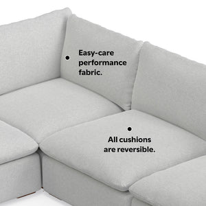 English Elm Jasmine Cloud Grey Corner Sectional Sofa & Ottoman — Handcrafted Performance Fabric, Reversible Cushions (96) B136P199246