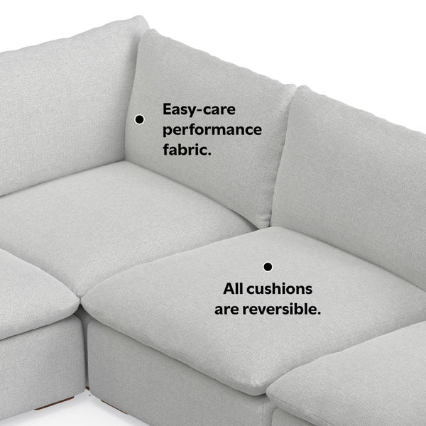 English Elm Jasmine Cloud Grey Corner Sectional Sofa & Ottoman — Handcrafted Performance Fabric, Reversible Cushions (96) B136P199246