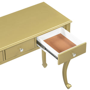 English Elm Luxury Makeup Vanity Desk with Oval Mirror and Engraved Floral Frame, Velvet Jewelry Tray, Durable Drawers and Elegant Console for Bedroom & Living Room Decor Gold N844P292481G
