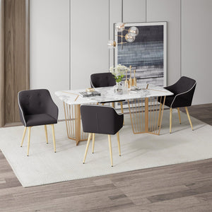 English Elm Dining Chairs Set of 2 Mid-Century Modern Upholstered Linen Side Chairs with Thick Foam Cushions, Wooden Legs and Armrests for Dining Room Comfort Black T3950P405211