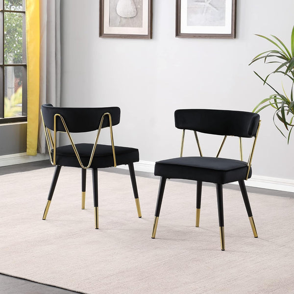 English Elm Glam Velvet Dining Chair Set of 2 with Gold Trim, Padded Foam Seat Upholstered Side Chairs for Home Decor Black+Gold 35 L x 23 W x 20 H B011P353083