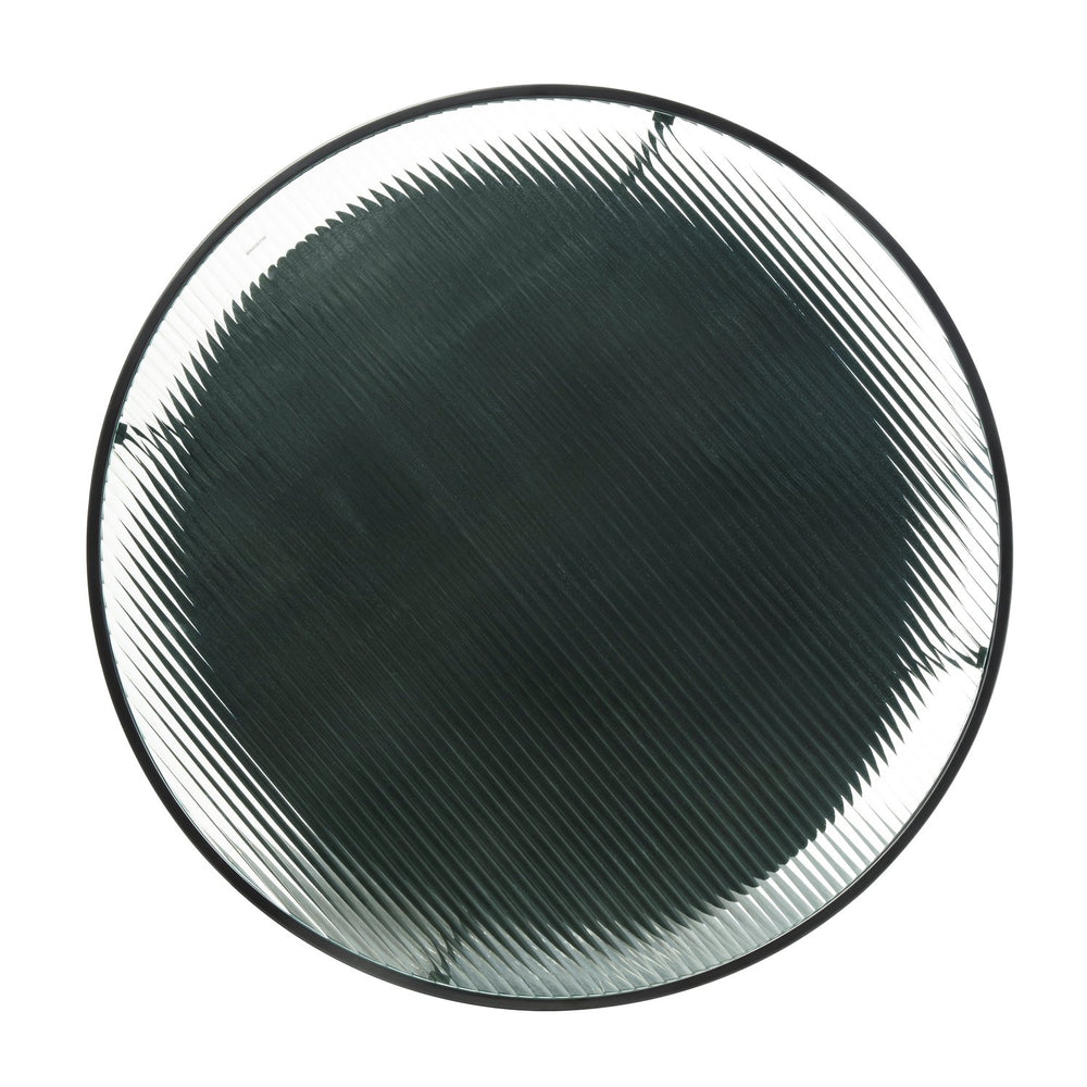 English Elm 2pc Zephyr Occasional Table Set with Fluted Glass Tops, Black Metal Frame & Wood Shelf, Modern Living Centerpiece B011P291534