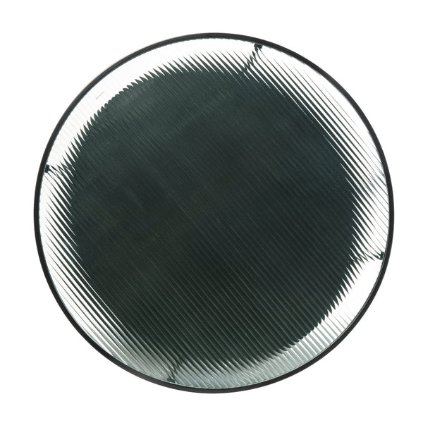 English Elm 2pc Zephyr Occasional Table Set with Fluted Glass Tops, Black Metal Frame & Wood Shelf, Modern Living Centerpiece B011P291534