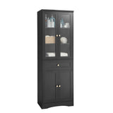 English Elm Tall Bathroom Storage Cabinet, Cabinet With Four Doors and Drawers, Adjustable Shelf, Mdf Board, Black