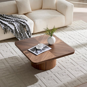 English Elm Square Herringbone Parquet Veneer Coffee Table Low Profile Contemporary Living Room Walnut W2085P384777