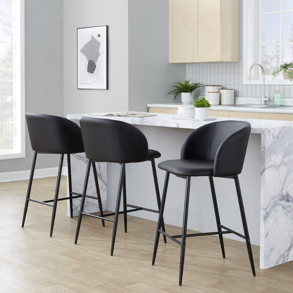 English Elm Fixed-height Counter Stools Industrial Black Metal Pu Upholstered Seat Kitchen Set B202S01826