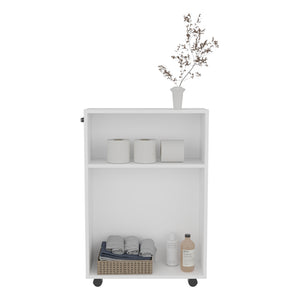 English Elm Datto White Storage Cart with Casters – Engineered Wood Multi-Compartment Organizer for Bathroom B092P361963