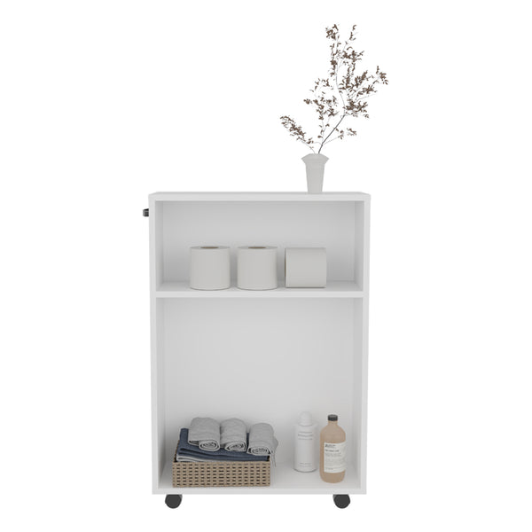 English Elm Datto White Storage Cart with Casters – Engineered Wood Multi-Compartment Organizer for Bathroom B092P361963
