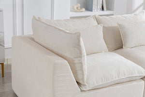 English Elm 102.3" Oversized Modular Sectional Sofa Cotton Linen Deep Seat Lounge with Ottoman Antique White W2530S00014