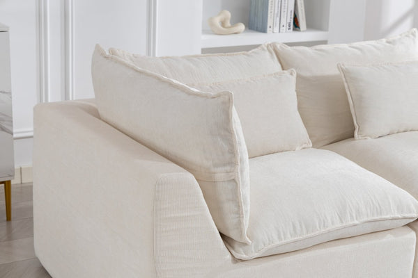 English Elm 102.3" Oversized Modular Sectional Sofa Cotton Linen Deep Seat Lounge with Ottoman Antique White W2530S00014