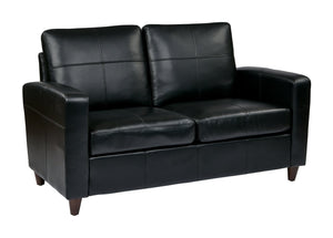 OSP Home Furnishings Loveseat with Bonded Leather Upholstery Plush Cushions and Solid Wood Legs for Living Rooms Black Loveseat SL2812-EC3