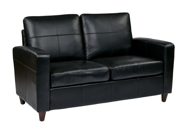 OSP Home Furnishings Loveseat with Bonded Leather Upholstery Plush Cushions and Solid Wood Legs for Living Rooms Black Loveseat SL2812-EC3