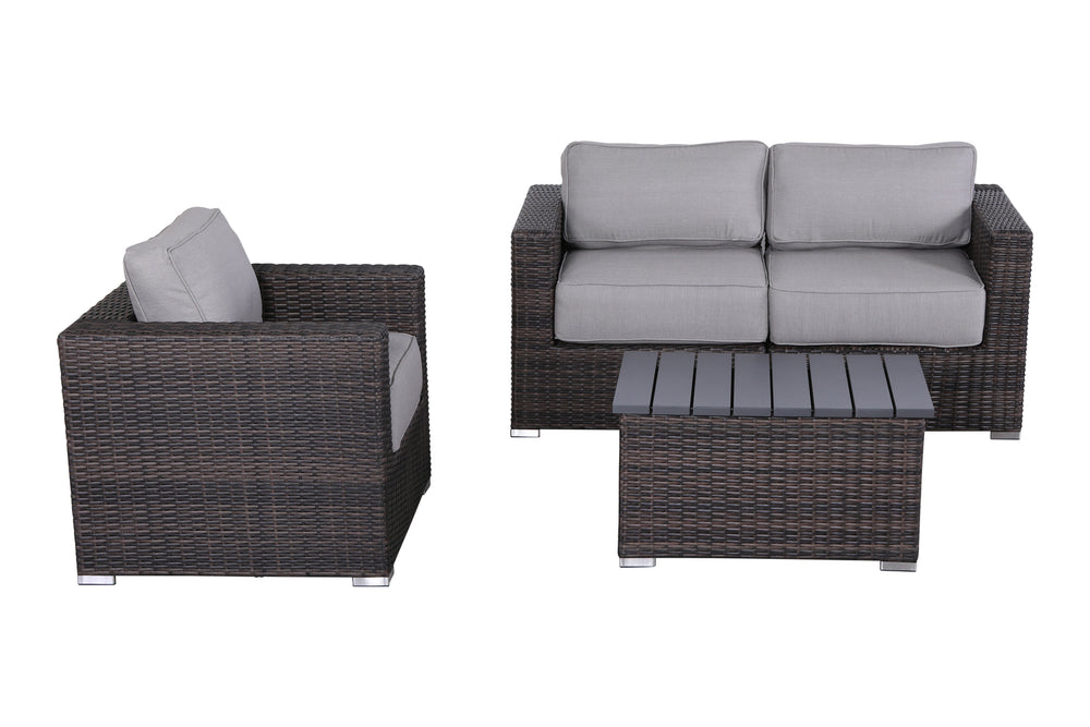 English Elm 3-Person Coastal HDPE Wicker Patio Set with 5” Olefin Cushions, Rust-Resistant Frame, No Assembly Needed B120S00116