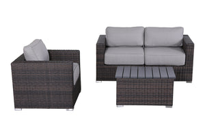 English Elm 3-Person Coastal HDPE Wicker Patio Set with 5” Olefin Cushions, Rust-Resistant Frame, No Assembly Needed B120S00116