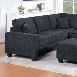 English Elm Contemporary Chenille U-shape Sectional with Usb Charging Chaise and Ottoman Included Black,Slate B011S02189