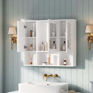 English Elm 35 Inch Wall Mount Medicine Cabinet Soft Close Mirror Storage for Modern Bathroom White N710P389453K