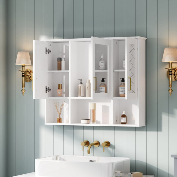 English Elm 35 Inch Wall Mount Medicine Cabinet Soft Close Mirror Storage for Modern Bathroom White N710P389453K