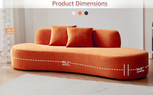 English Elm 90" Curved Sofa with Velvet Upholstery, Ergonomic Half-Moon 4-Seater with High-Density Foam Comfort Orange B2735P320307