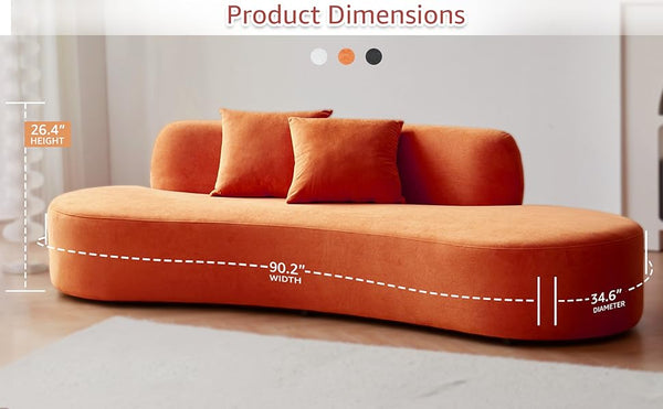 English Elm 90" Curved Sofa with Velvet Upholstery, Ergonomic Half-Moon 4-Seater with High-Density Foam Comfort Orange B2735P320307