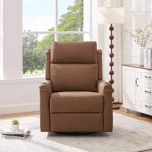 English Elm Modern Swivel Rocker Recliner Pu Leather Chair with Massage Heat and Storage Pocket Brown N763P399629D